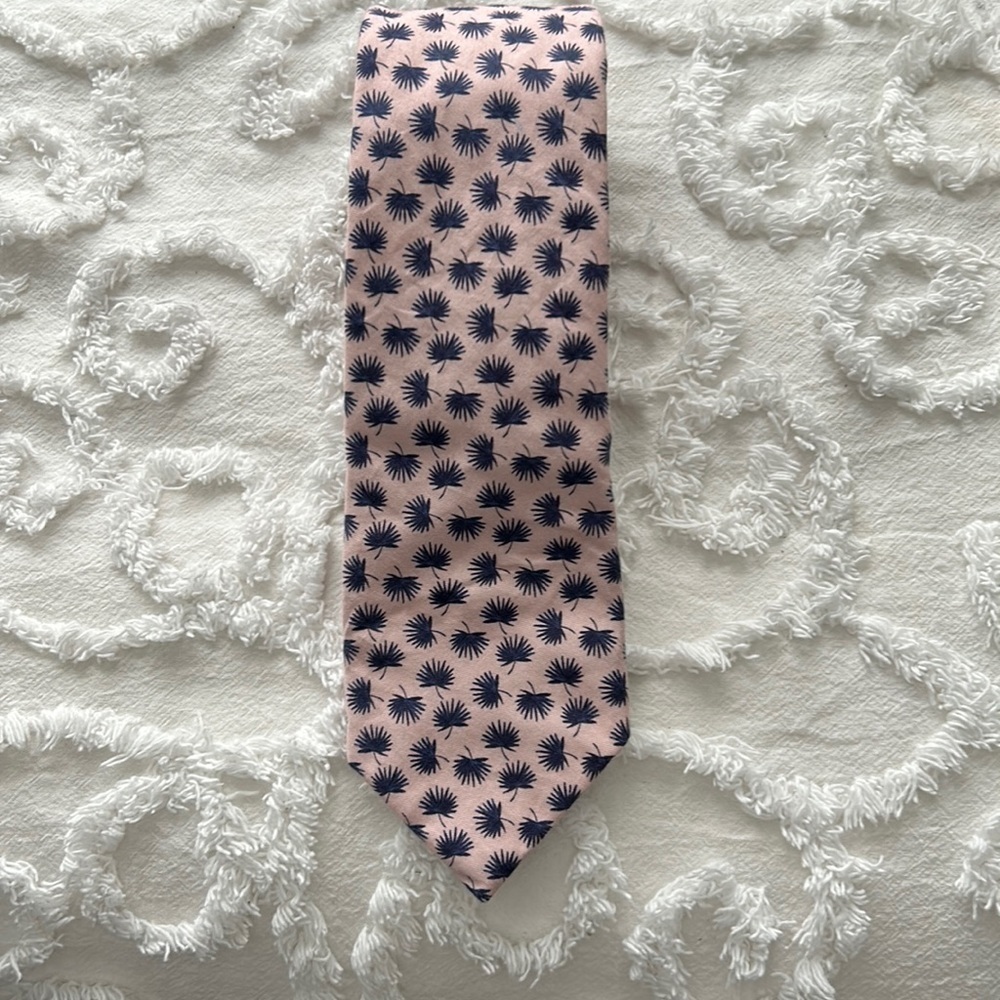 Boss patterned cotton tie, pink and dark blue. - Picture 2 of 5
